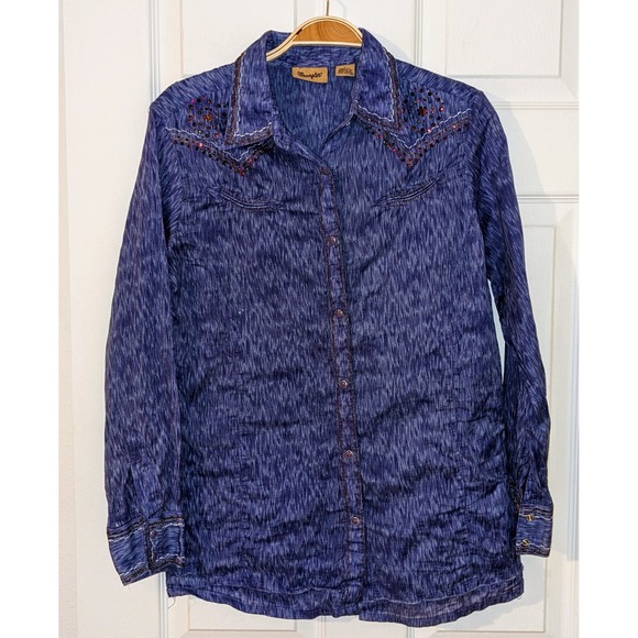 Wrangler Western Shirt‎ Embellished Long Sleeve Button Down Top Medium - Picture 1 of 9